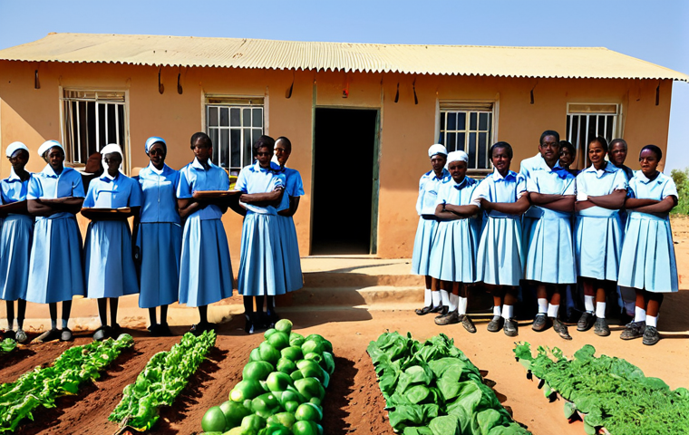 **

"A modern Chadian schoolhouse, filled with students in appropriate school uniforms, learning from a teacher. Outside, there is a vibrant vegetable garden showcasing agricultural diversity. Background: A clear blue sky above the Sahel. safe for work, appropriate content, fully clothed, educational, family-friendly, perfect anatomy, correct proportions, natural pose, professional photography, high quality"

**