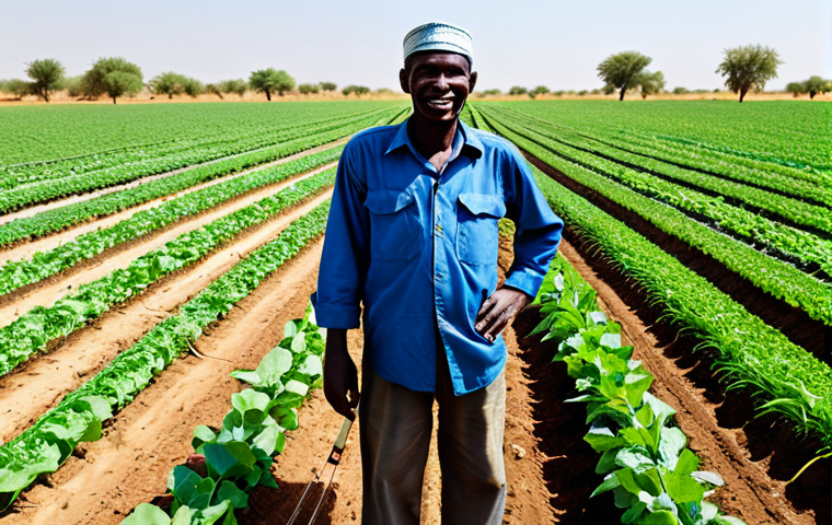 Modern Agriculture in Chad**

"A Chad farmer in appropriate work attire, standing in a field of healthy crops using a modern drip irrigation system, showcasing efficient water usage, fully clothed, appropriate content, safe for work, professional agriculture, perfect anatomy, correct proportions, well-formed hands, sunny day, positive and hopeful atmosphere, family-friendly"

**
