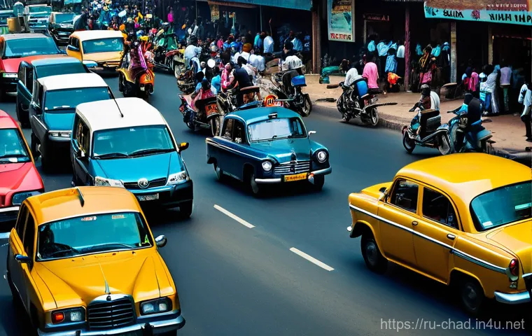 차드의 특이한 교통 문화 - A medium close-up depicting the inventive use of transport and roadside entrepreneurship in Chad. An... 차드의 특이한 교통 문화 - A medium close-up depicting the inventive use of transport and roadside entrepreneurship in Chad. An...