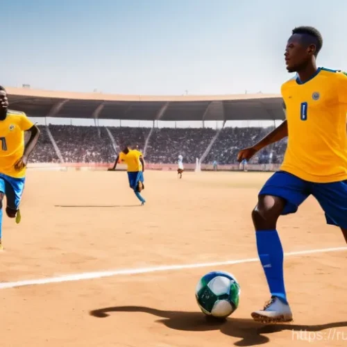 Home 29 차드 축구 국가대표팀 - **A powerful and dynamic action shot of the Chad national football team, "Les Sao," playing on a dus...