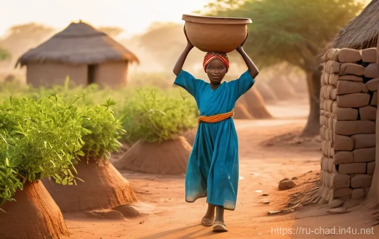 차드의 여성 인권과 사회적 역할 - **Prompt:** A strong Chadian woman in her late 20s, dressed in a vibrant, modest traditional wrapper...