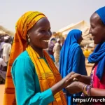 차드에서 주의해야 할 점 - A respectful and warm interaction between a female traveler and a local Chadian woman at a village m...