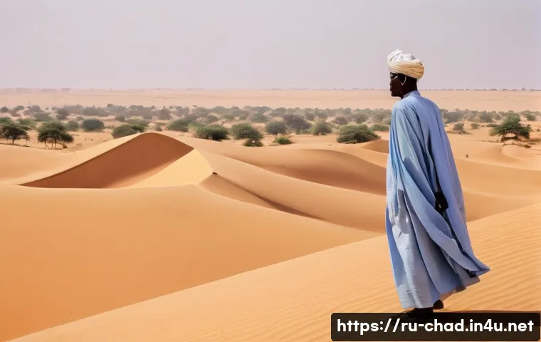 차드에서 가장 큰 철도역 - **Prompt 1: The Dream of the Iron Road in Chad**
"A lone Chadian traveler, wearing traditional, ...