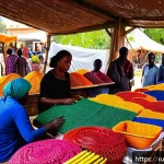 Home 20 차드에서 가장 큰 마켓과 쇼핑 장소 - A vibrant Chadian market scene bustling with diverse vendors and shoppers, colorful stalls displayin...