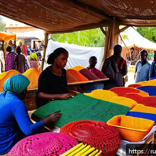 Home 32 차드에서 가장 큰 마켓과 쇼핑 장소 - A vibrant Chadian market scene bustling with diverse vendors and shoppers, colorful stalls displayin...
