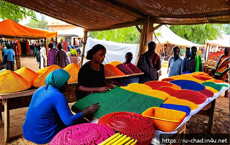차드에서 가장 큰 마켓과 쇼핑 장소 - A vibrant Chadian market scene bustling with diverse vendors and shoppers, colorful stalls displayin...