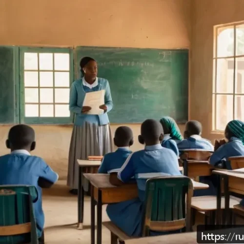 Home 31 차드의 교육 시스템 - A diverse classroom scene in a rural Chadian school, featuring children wearing modest school unifor...
