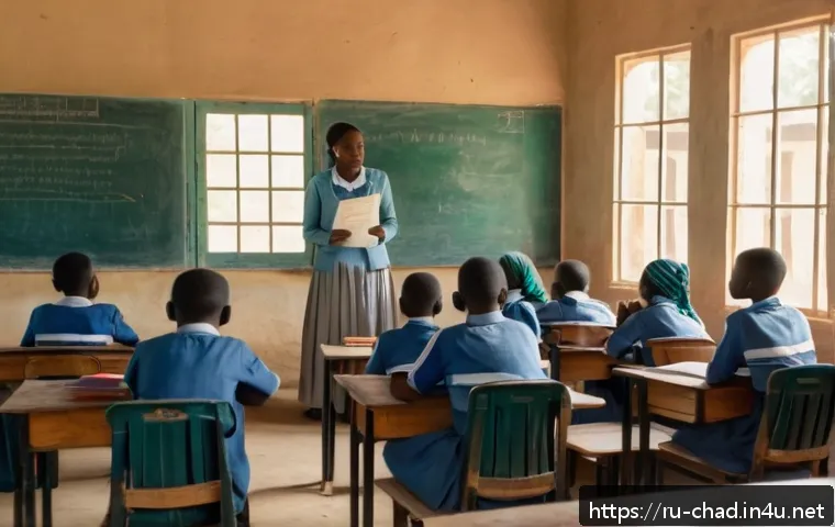 차드의 교육 시스템 - A diverse classroom scene in a rural Chadian school, featuring children wearing modest school unifor...