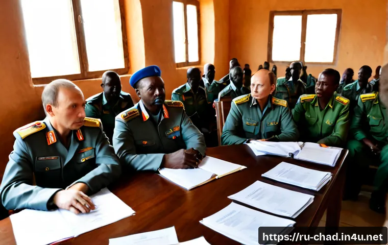 차드 내전과 정치적 갈등 - Photorealistic editorial scene of a tense political meeting in Chad, diverse Chadian civilian repres...
